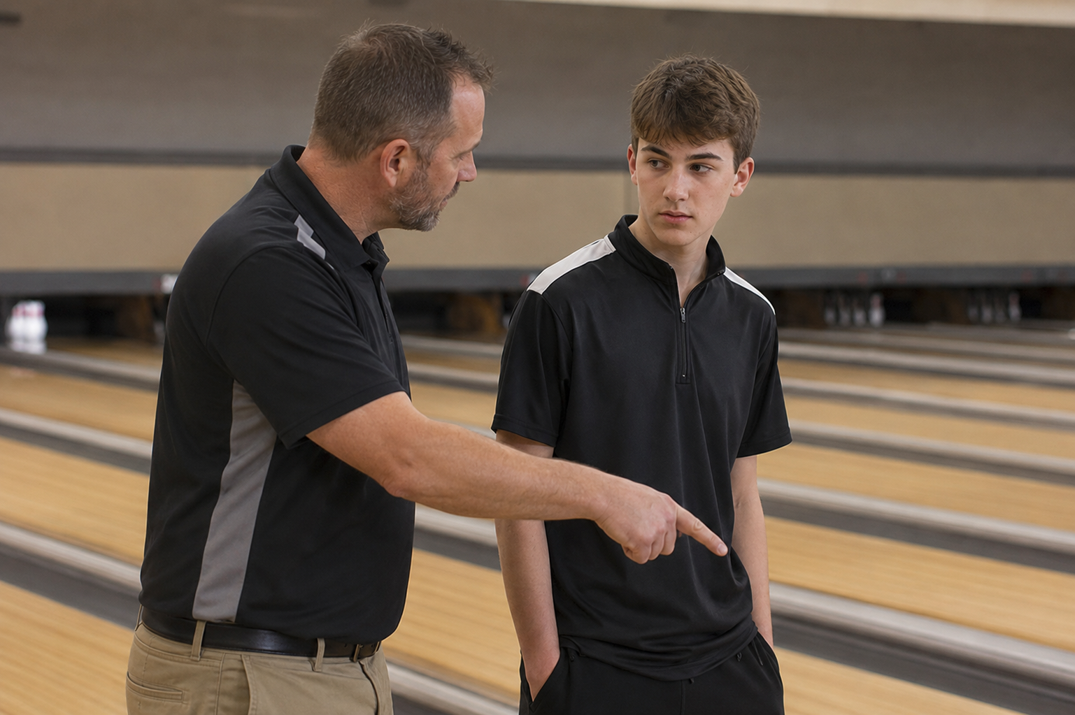 Coach giving advice to a student bowler